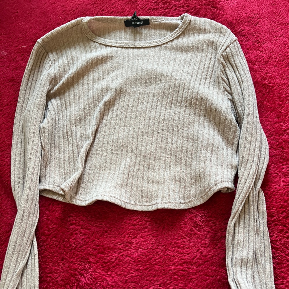 Ribbed Beige Knit Top